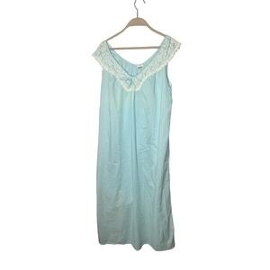 Vtg Montgomery Ward L  Light Blue Nightgown Lace Sleeveless Tie Front